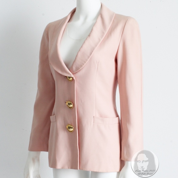 Genny Italy Jacket Pale Pink Blazer Shawl Collar Wool Gabardine US 6 Vintage 90s - Picture 4 of 9